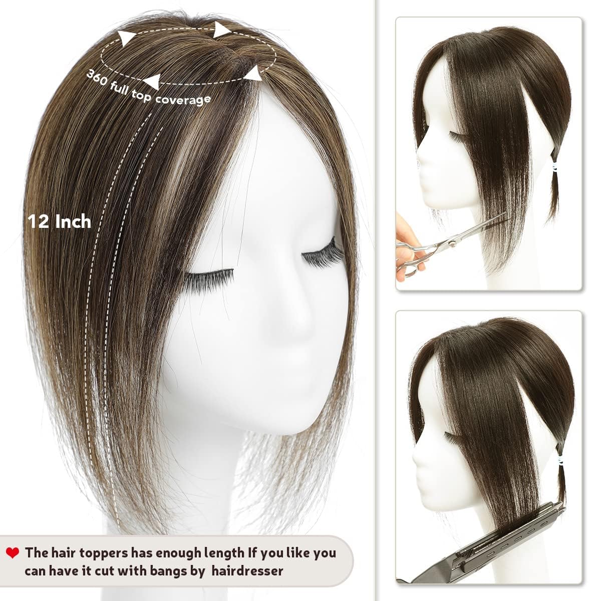 Aimeolyn Hair Toppers for Women Real Human Hair, for Women No Bangs Top Hair Extensions Pieces for Thinning Upgrade Lace Base Premium Remy Toppers P4/10
