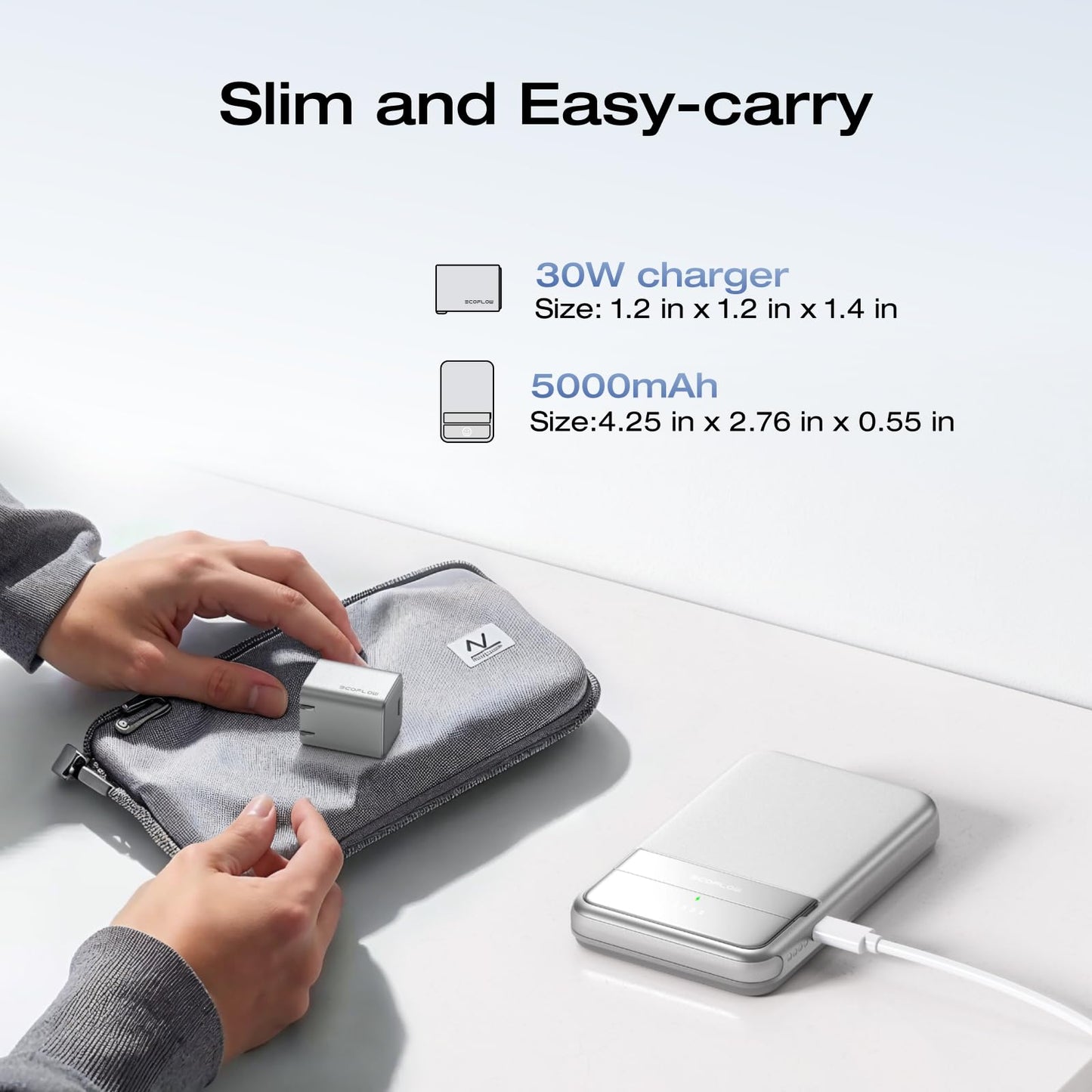 EF ECOFLOW Rapid Power Bank Wireless 5000mAh & 30W GaN USB C Charger, Qi2 Certified Ultra-Fast Magnetic Portable Charger with Stand & Built-in Cables, Battery Pack Compatible with iPhone 16/15/14/13