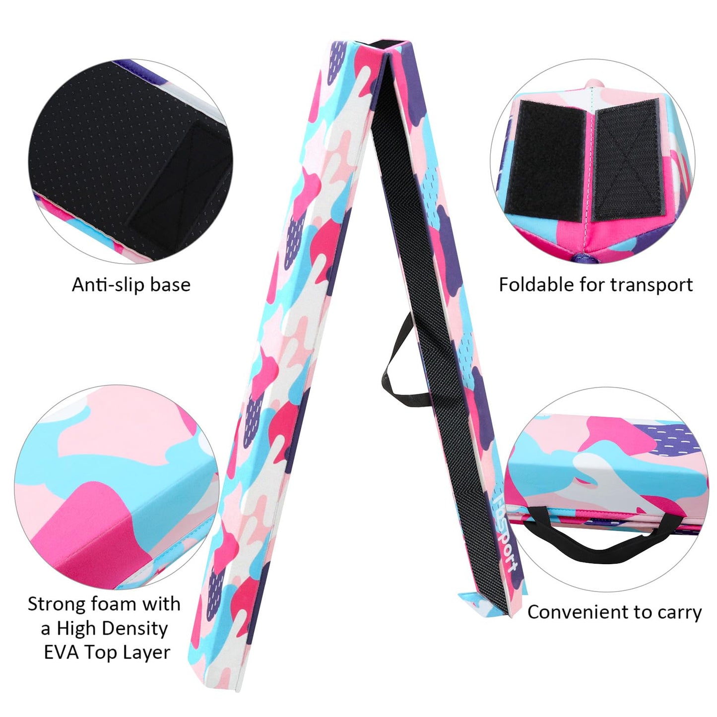 FBSPORT 8ft Balance Beam: Folding Floor Gymnastics Equipment for Kids Adults,Non Slip Rubber Base, Gymnastics Beam for Training, Practice, Physical Therapy and Professional Home Training