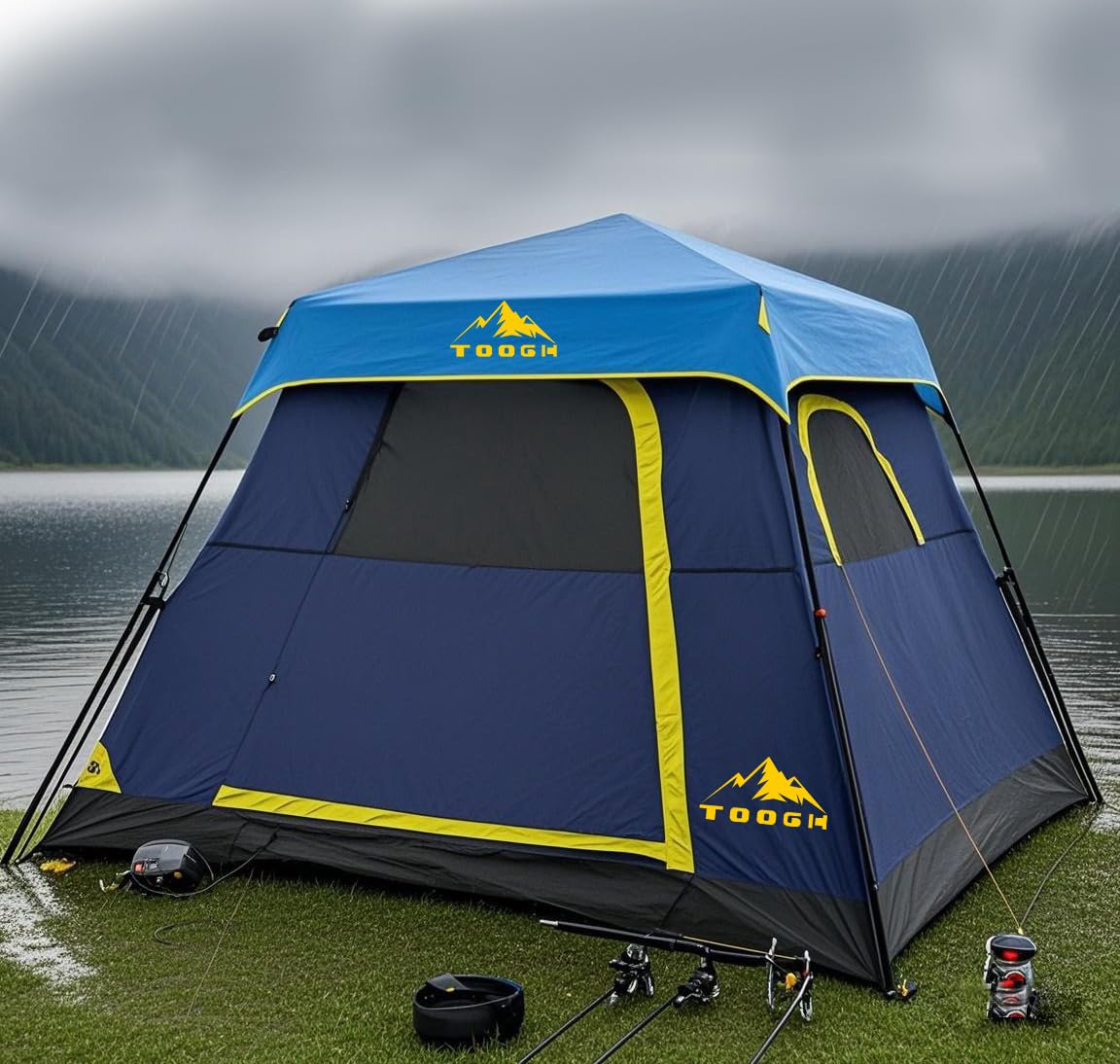 Toogh 3/4 Person Camping Tent with 1 Door, 4 Windows, and Upgraded Ventilation– Instant Setup, Waterproof, 8'x 8'x 67''Oxford Fabric Floor Pop Up in 60 Seconds Includes Rainfly and Backpack