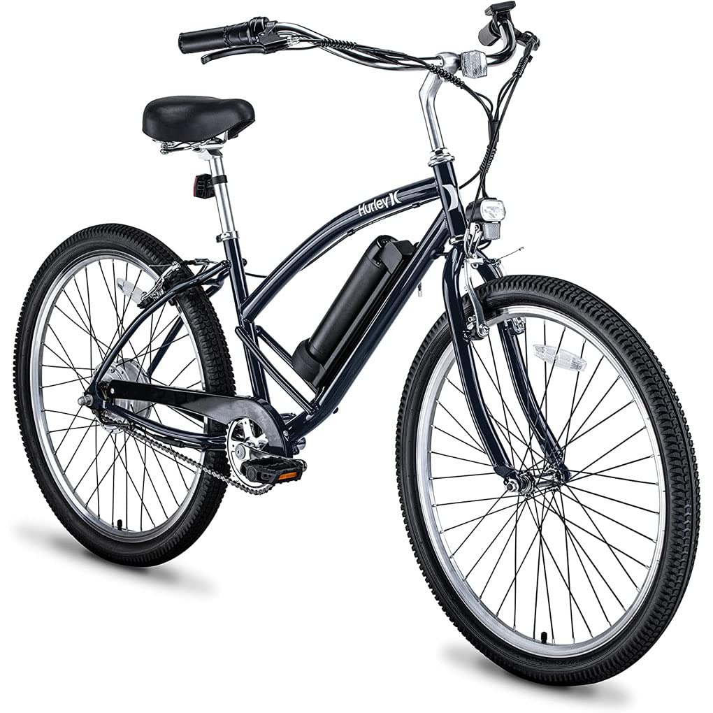 Hurley Electric Bikes Kickflip Beach Cruiser Single Speed E-Bike (Navy, Medium / 16 Fits 5'4"-6'1")