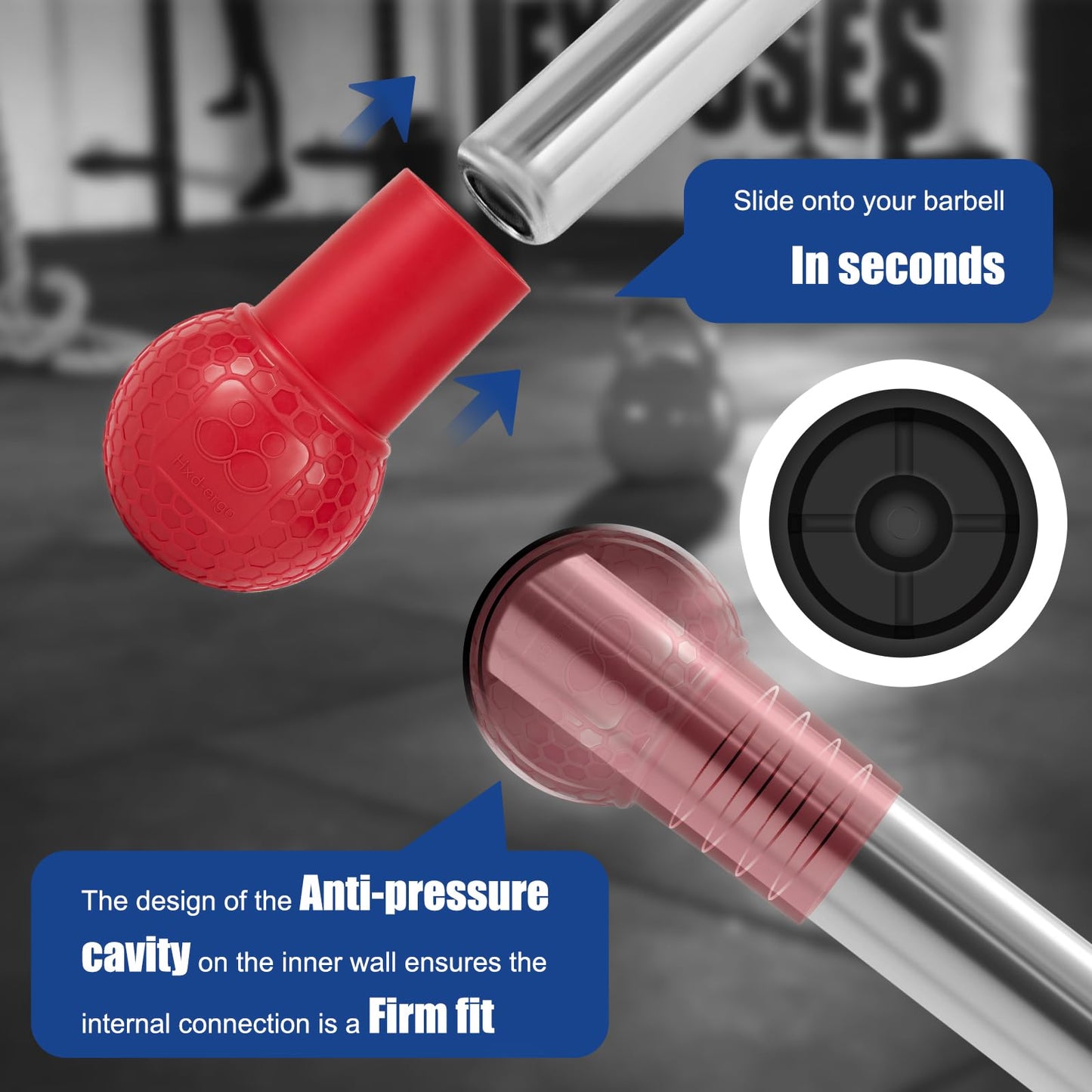 HXD-ERGO Landmine Attachment for Barbell, Barbell Bomb for Press, Row, Spin, Split Squats, Natural Rubber Barbell Landmine Attachments, T Bar Row Attachment Fits 2 Inch Olympic Bars（Red）