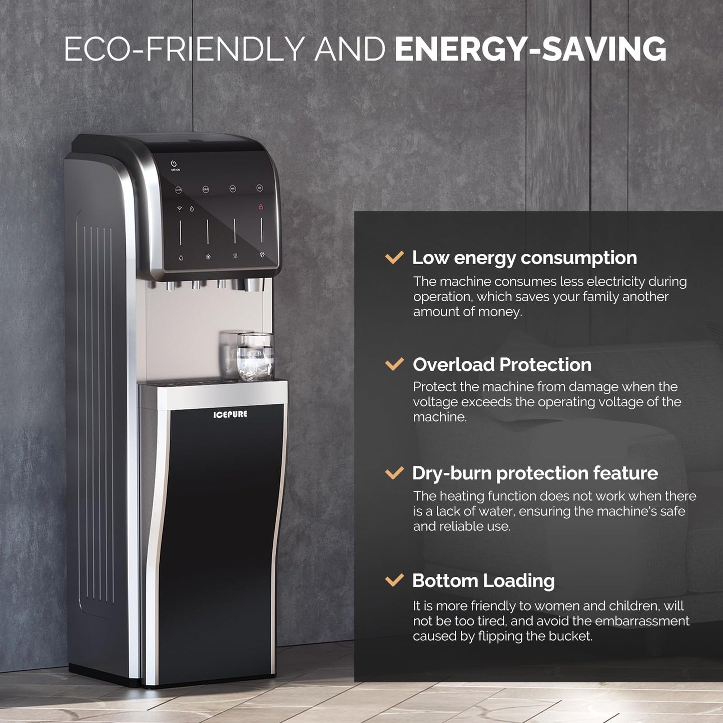 ICEPURE 5 in 1 Water Dispenser with Ice Maker for 5 Gallon Bottle, Built-in Bullet & Crushed/Chewable Ice Machine Hot Cold Water Cooler, Bottom Loading, 35lbs/24H, Child Safety Lock, Stainless Steel