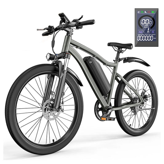 Electric Bike for Adults，Peak 520W Motor Electric Mountain Bike，26" Electric Bike 40Miles 20MPH, 36V Removable Battery with 7-Speed, LCD Display, Dual Disc Brakes & Front Fork Suspension (Grey)