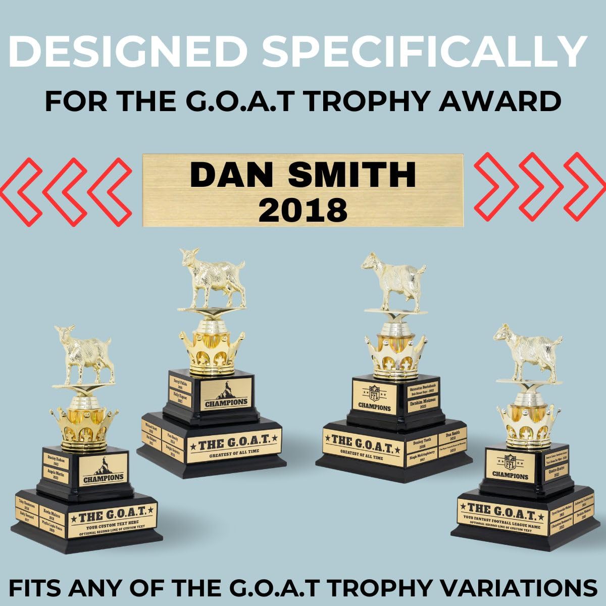 Alpha Awards Laser Engraved Name Plate for Large Goat Trophy-Traveling Perpetual Award-Custom Text- Personalized Engraving (1 Extra Name Plate)