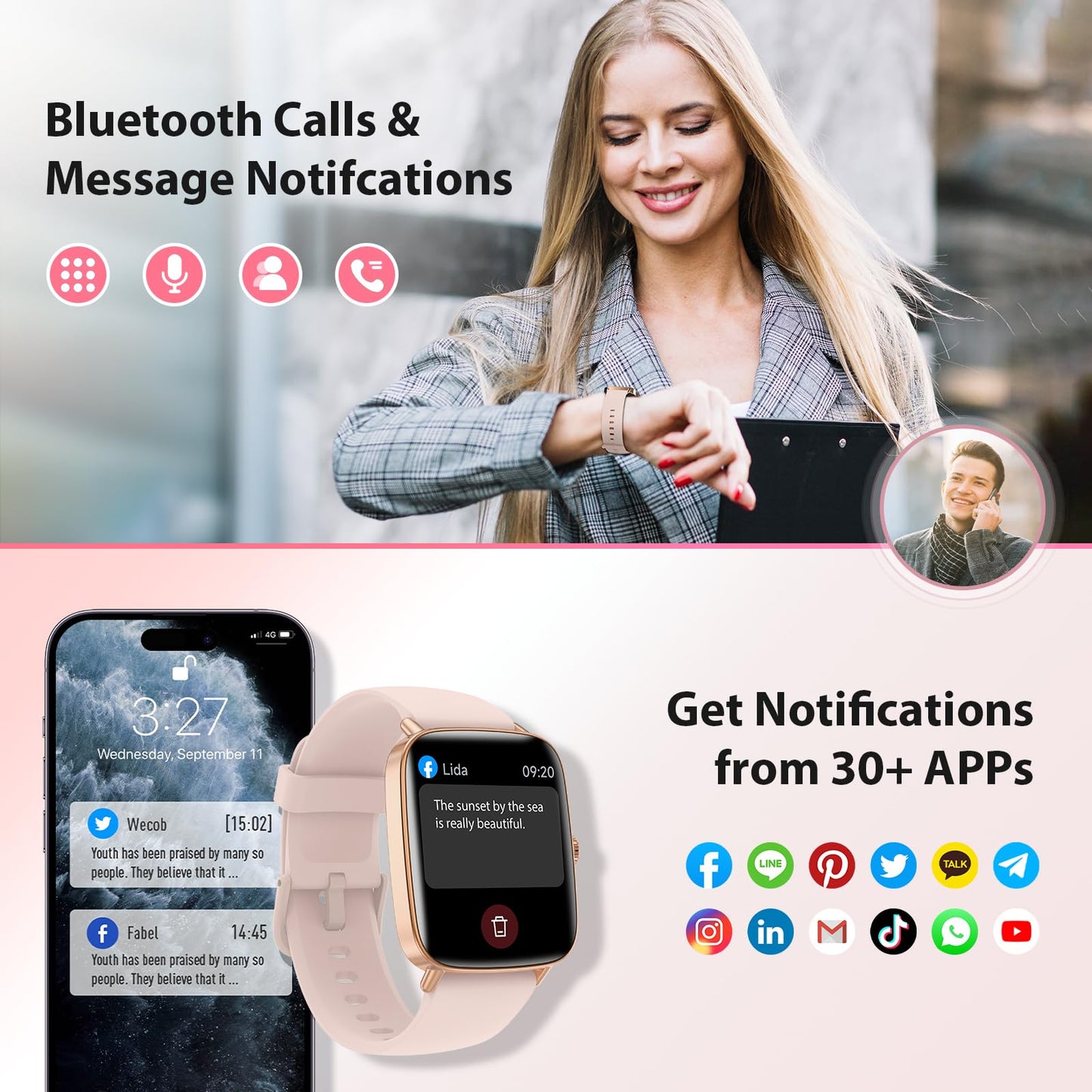 Smart Watch for Women, 2025 New Smartwatch (Answer/Make Call) for iPhone/Android, 1.85" HD Dynamic Dial Fitness Tracker with 110+ Sport Modes, Sleep/Health Monitor, IP68 Waterproof, with 2 Bands