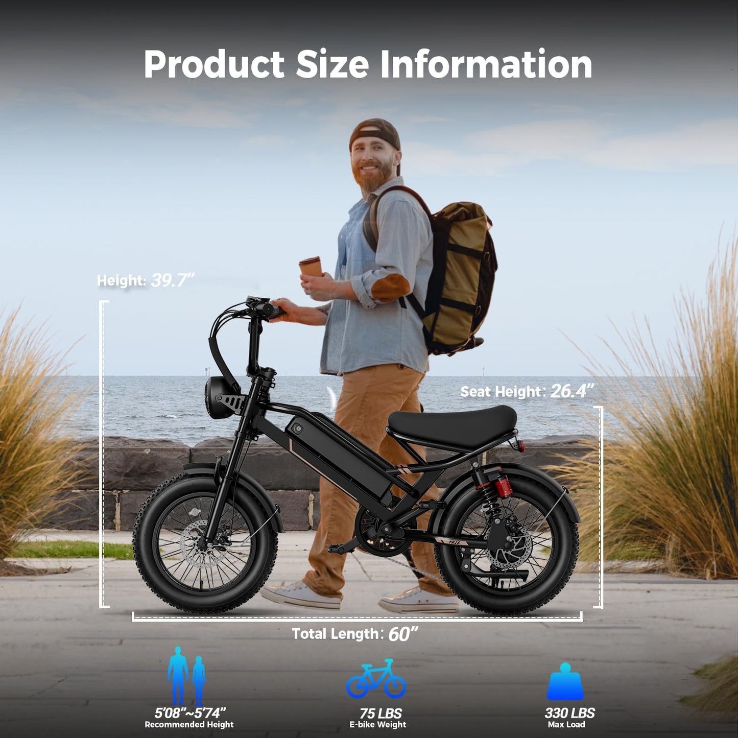 Electric Bike for Adults, 1500W/2000W Peak Motor, 28/32MPH, Max 55-80 Miles, 16"/20" Fat Tire Dirt Bike Motorcycle for Teens, 48V 20AH Battery with Hydraulic Brake & Cruise Control for All-Terrain