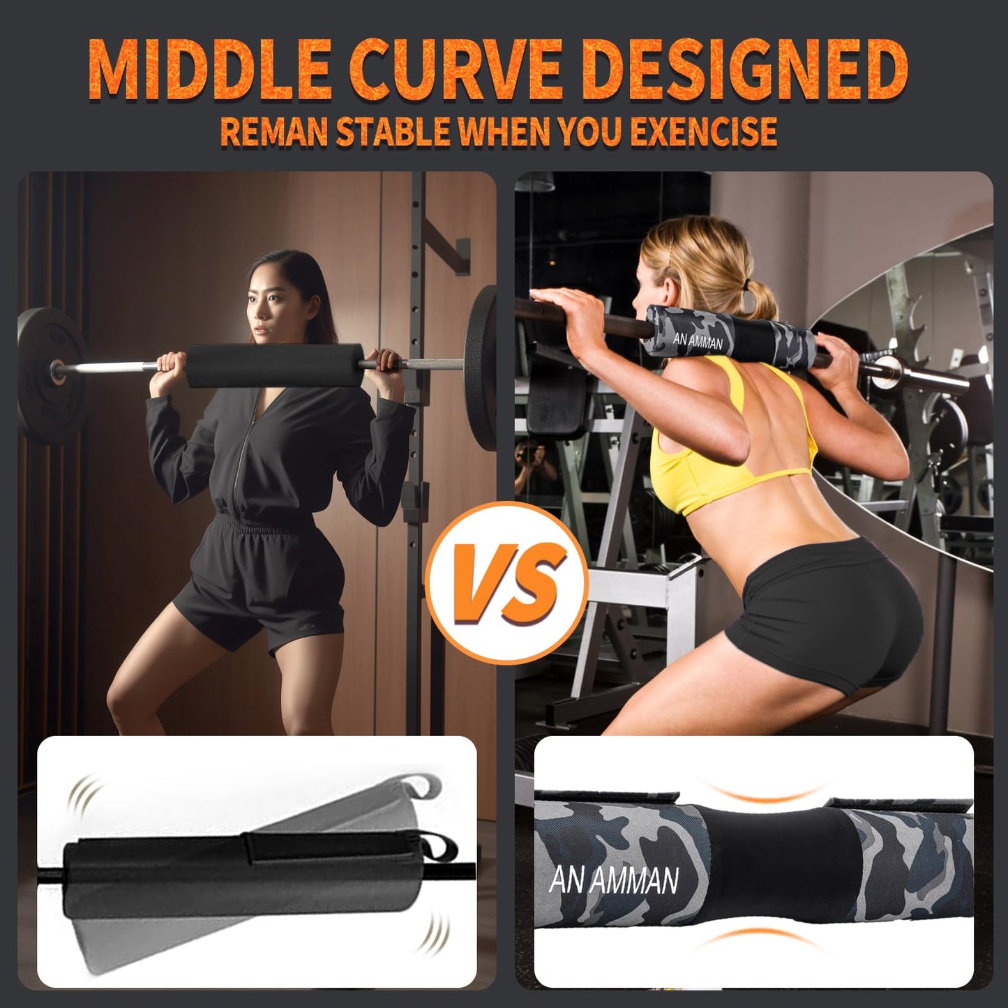 AN AMMAN Barbell Pad for Squat, Hip Thrust - Perfect for Gym Workout Smith Machine Thruster Weightlifting - Relieves Neck and Shoulder Pain - Thick Foam Cushion Camo Pink AM001BZ