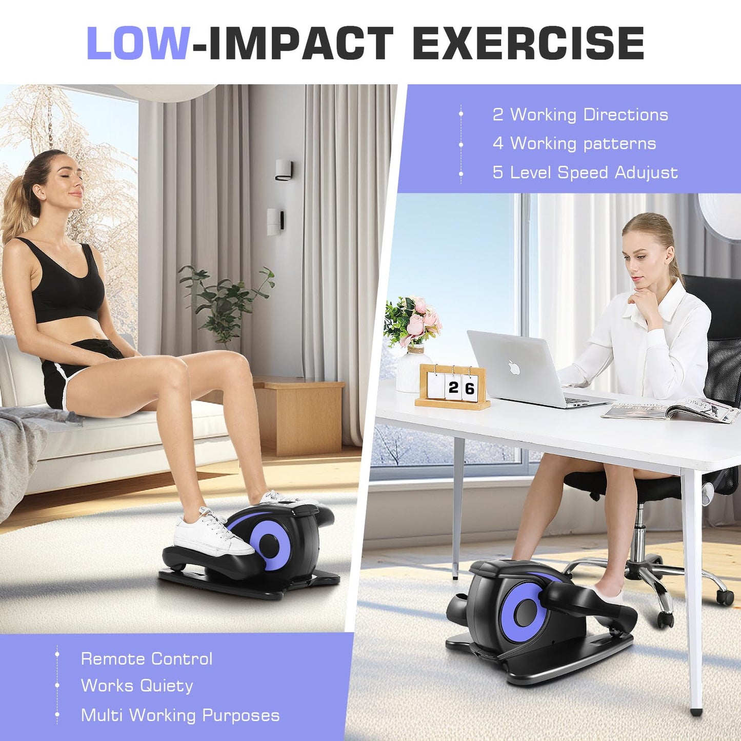 ANCHEER Under Desk Elliptical Machine, Electric Seated Pedal Exerciser, Mini Elliptical Machines for Seniors, LCD Display Monitor, Remote Control, Leg Exerciser for Home (Training Blue Purple)