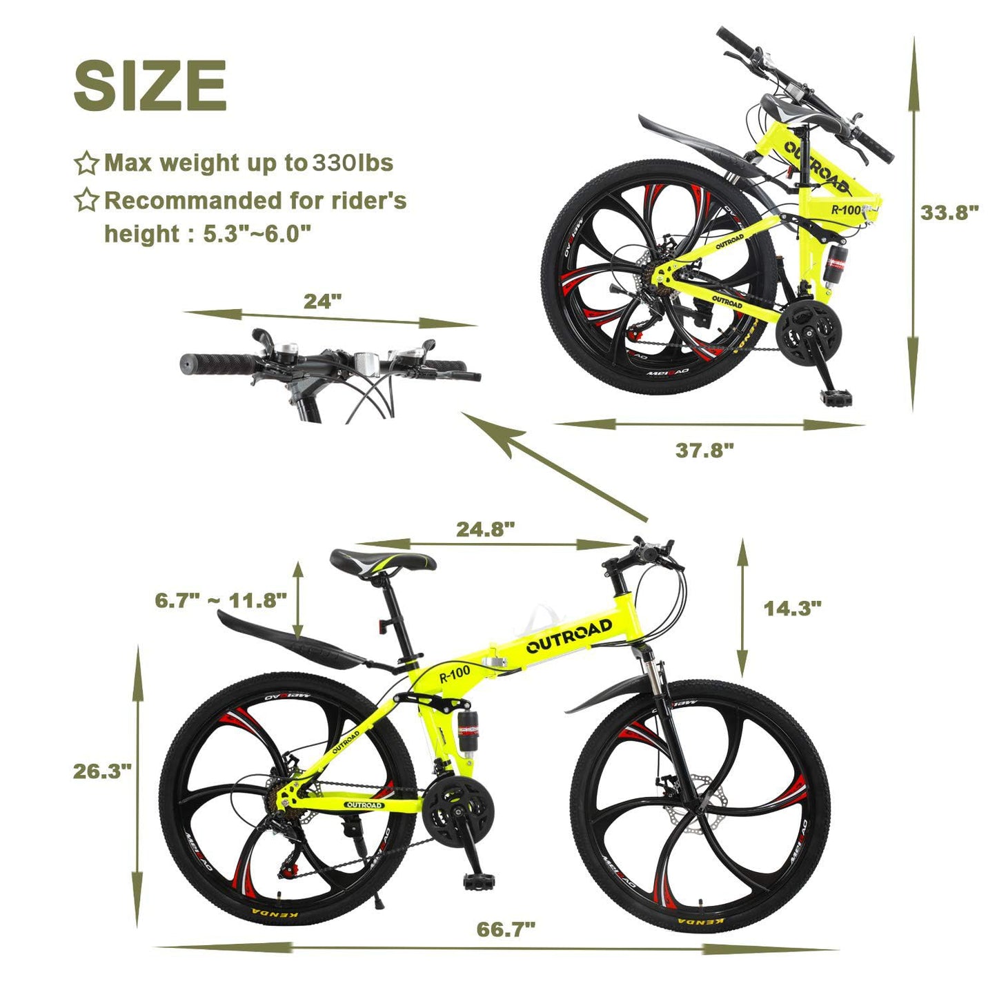 Omelaza 26 ich Folding Mountain Bike, 21 Speed Mountain Bike for Adults, Foldable Bicycle with Dual-disc Brake System, Front Suspension Folding Bicycle for Men and Women Green