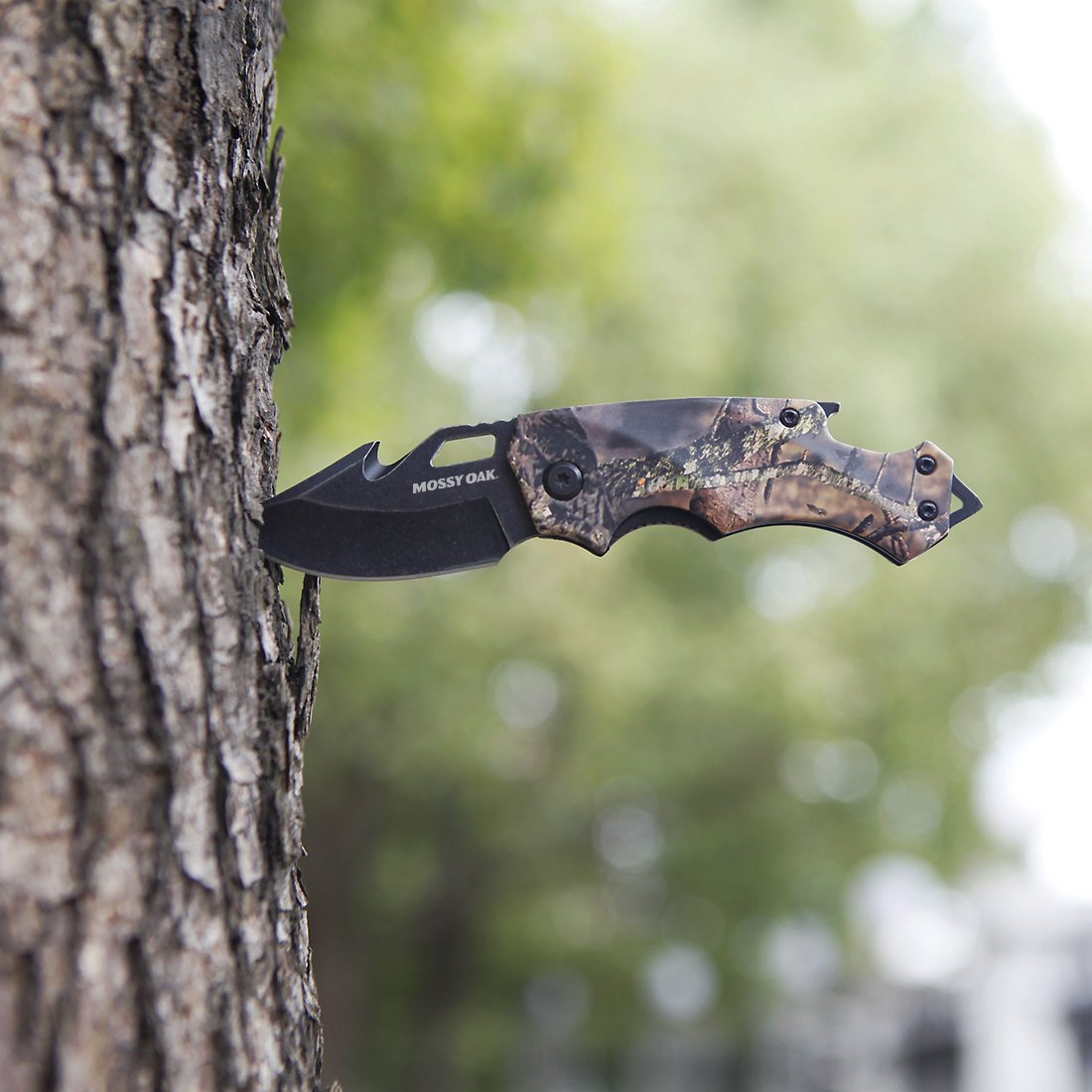 Mossy Oak Mini Folding Pocket Knife for Men, Camo Pocket Knife with Bottle Opener and Glass Breaker - Stainless Steel Drop Point Blade EDC Multi-tool (Camo)