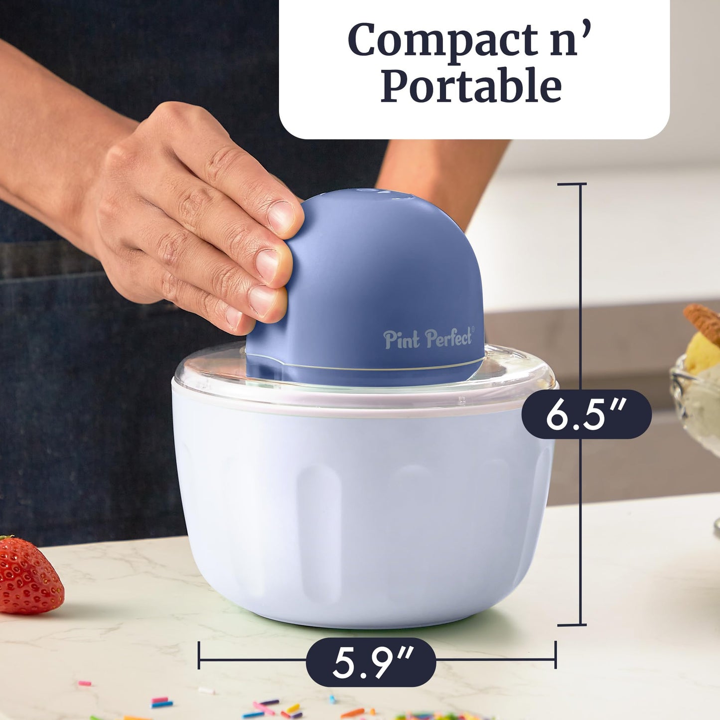 Americana by Elite Pint Perfect™ EIM1205DB Ice Cream Maker, 2 x 1 Pint Capacity Dual Freezing Mugs, Frozen Yogurt, Sorbet, Gelato, Recipes, Periwinkle