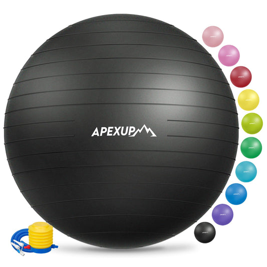 APEXUP Yoga Ball Exercise Ball, Anti Slip Stability Ball Chair, Heavy Duty Large Gym Ball for Fitness, Balance, Core Workout and Physical Therapy (S (15"~18") 45cm, Black)