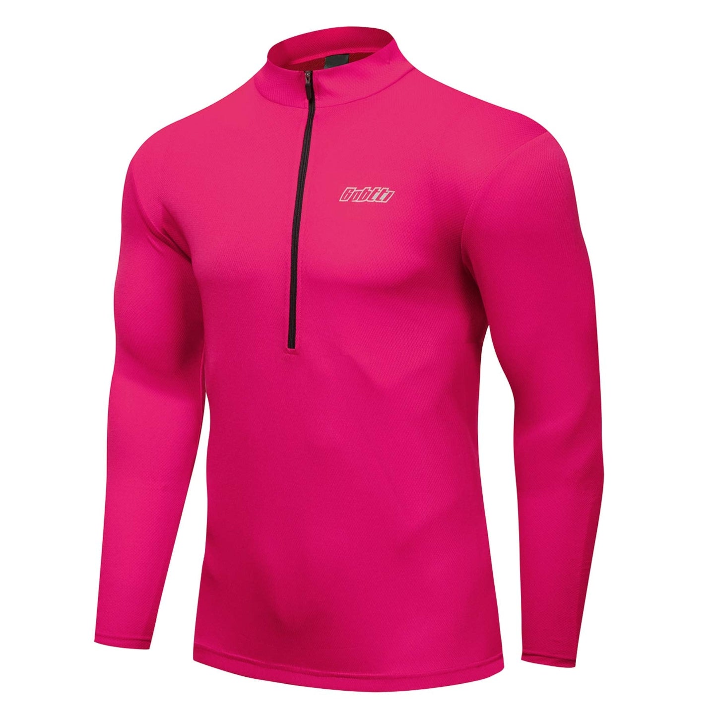 bpbtti Men's Solid Color Cycling Jersey Long Sleeve Bike Biking Shirts with Half Front Zipper (Medium Chest 37-39",09Magenta)