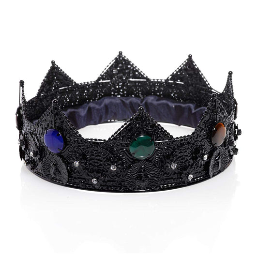 Anderson's Black Charlemagne Crown with Colored Gem Accents, 3 1/4 Inches, King Crown For Prom, Homecoming, School Dance, Costume, Party, Pageant, Event, Halloween, Birthday, Mardi Gras