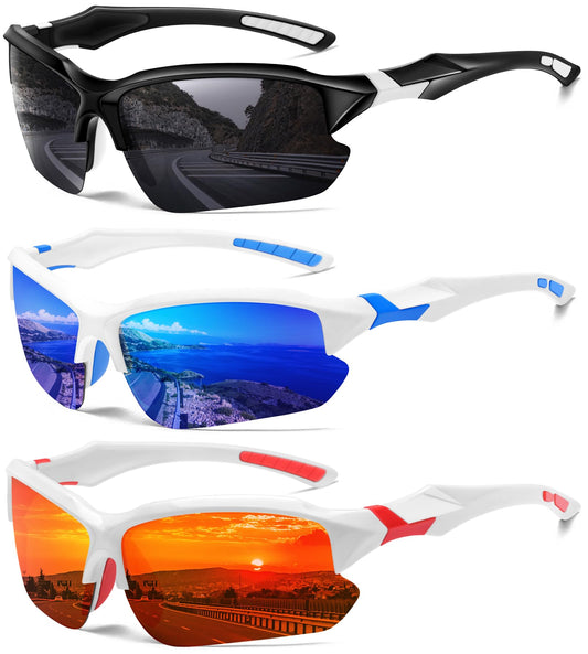 DioKiw 3PACK Sports Polarized Sunglasses for Men Cycling Running Fishing UV400 Protection Sun Glasses Lightweight Half Frame Goggles