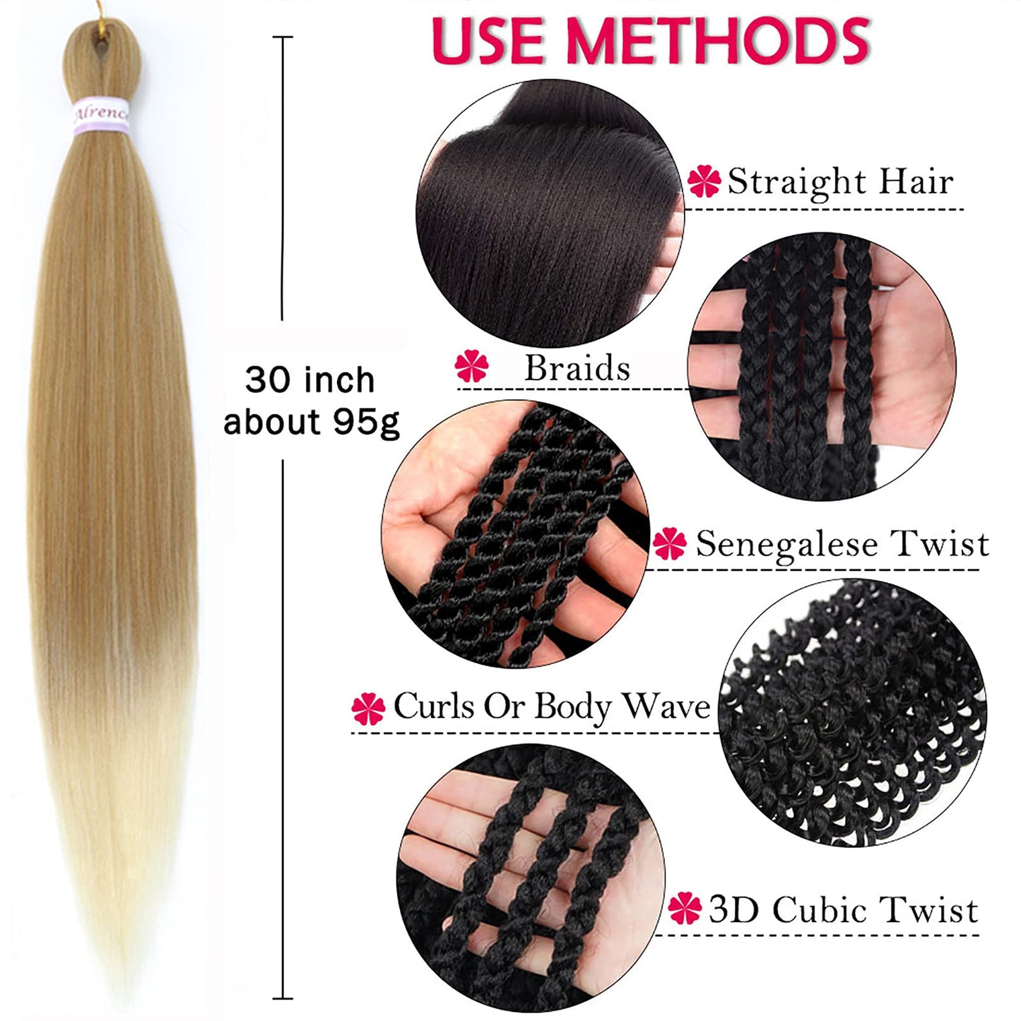 Alrence Pre Stretched Braiding Hair Long Braid 30 Inch 8 Packs Professional Braiding Hair Extensions Synthetic Crochet Twist Braids (30 Inch, 27/613)