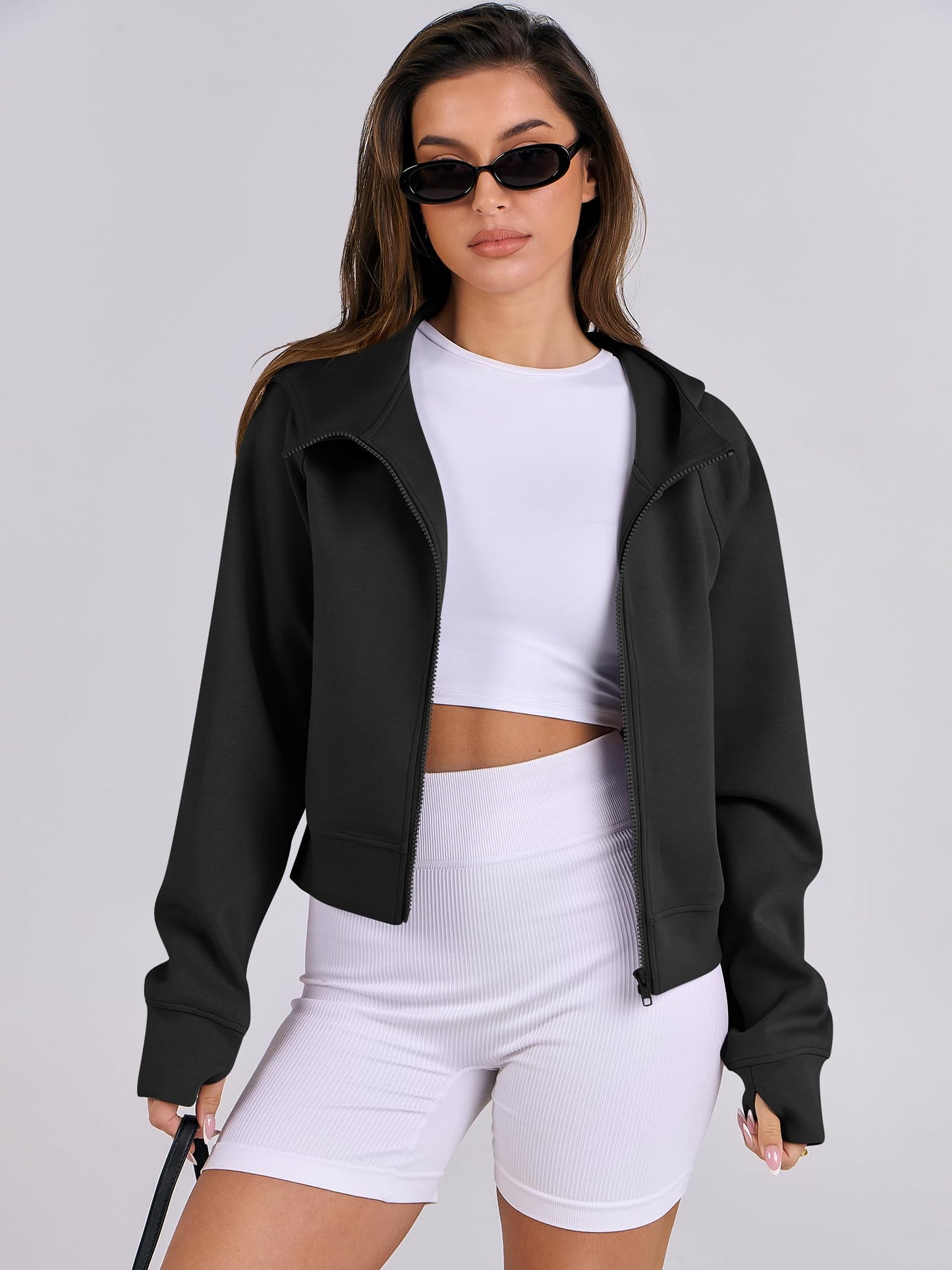 ANRABESS Womens Zip Up Hoodies Cropped Sweatshirts Fleece Jackets Fall Outfits Casual Hooded Y2k Tops Winter Clothes 2024 Black Small
