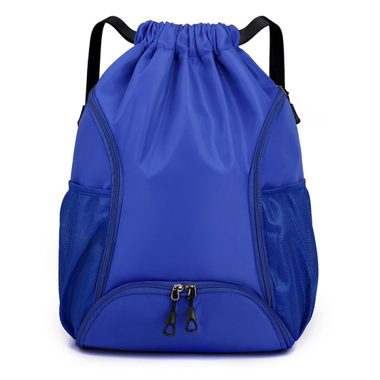 Valleycomfy Sports Gym Bag Drawstring Backpack with Shoes Basketball Bag and Two Water Bottle Holder,Drawstring Backpack for Beach, Pool and Travel,Sapphire Blue