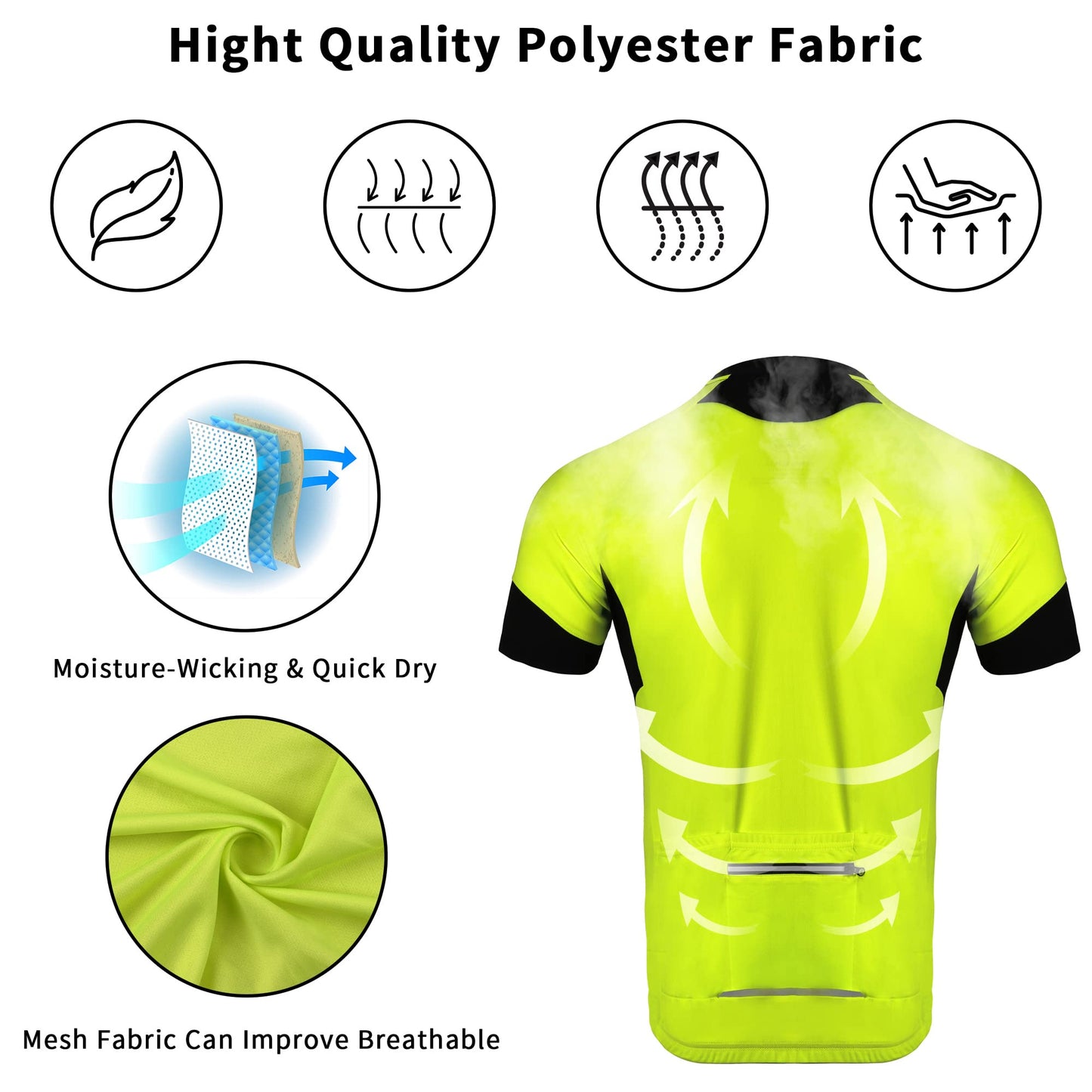 Dooy Cycling Jersey Mens Short Sleeve Bike Bicycle Shirts Biking Clothing Breathable Quick-Dry Shirt with Pockets(Yellow,Small)