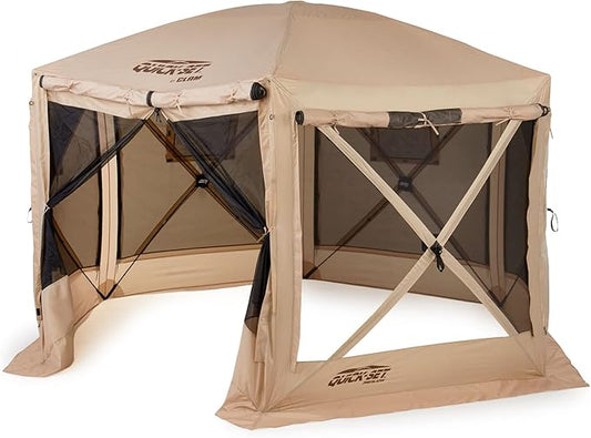 CLAM Pop Up Screen Tent, Outdoor Camping Gazebo Canopy, Pavilion, 12.5', Tan