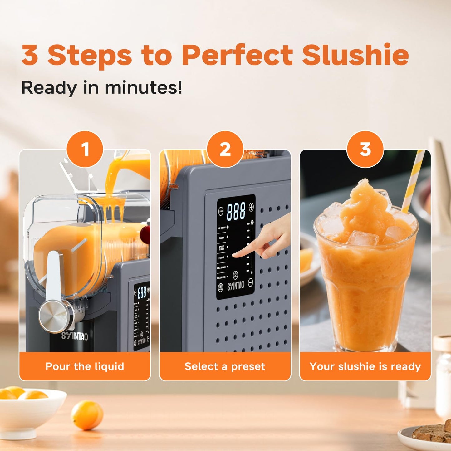 SYINTAO Slushie Machine for Home, Soft Serve Ice Cream Machine, 88oz Slushy Machine with 6 Preset Programs, Frozen Drink Maker for slush, Margaritas, Smoothie, Frappés, Milkshakes, and More