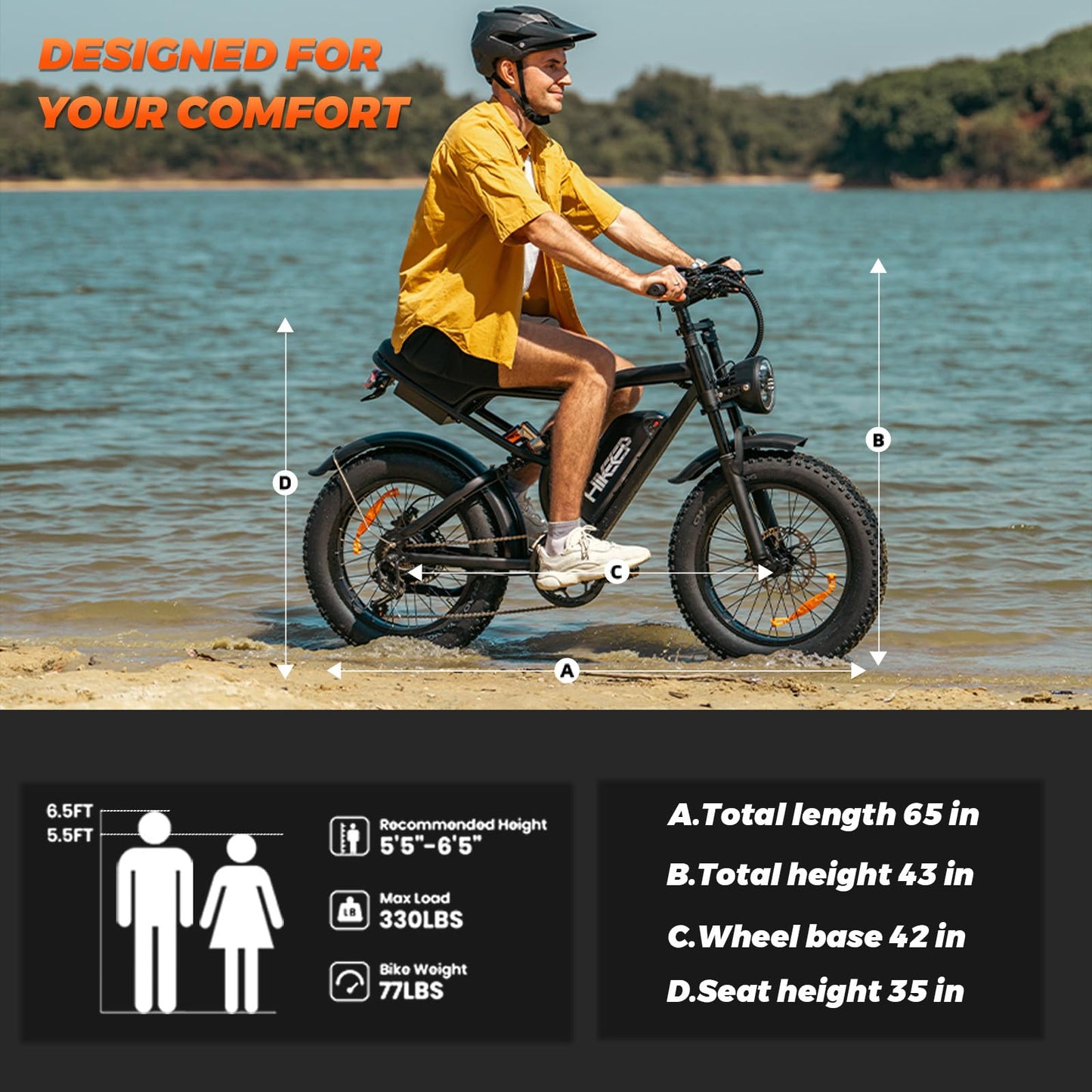 Electric Bike for Adults - K6 20 x 4 Inch Fat Tire, 750W/Peak 1500W Motor, 48V15AH Detachable Battery, 4 Riding Modes Electric Dirt Bike, 7 Speed Electric Motorcycle, UL 2849 Certified