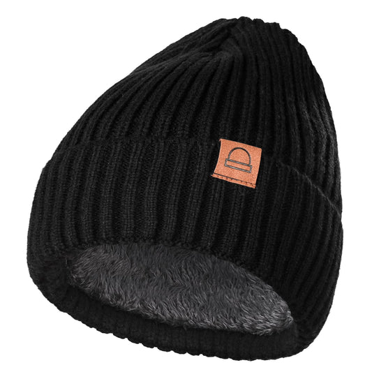 Amzjjle Fashion Knit Beanies Hats, Black Mens Beanies, Warm Beanie for Women, Beanies Hats for Winter, Fleece Lined Beanie, Thermal Thick Polar Fleece Snow Skull Cap for Men and Women