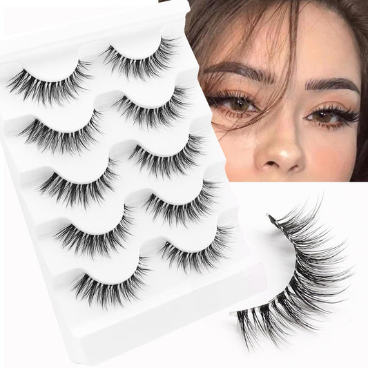Veleasha Lashes Wispy False Eyelashes 100% Handmade Eyelashes Natural Look Fake Lashes Lightweight Lashes with Soft Clear Band 5 Pairs Pack (G2)