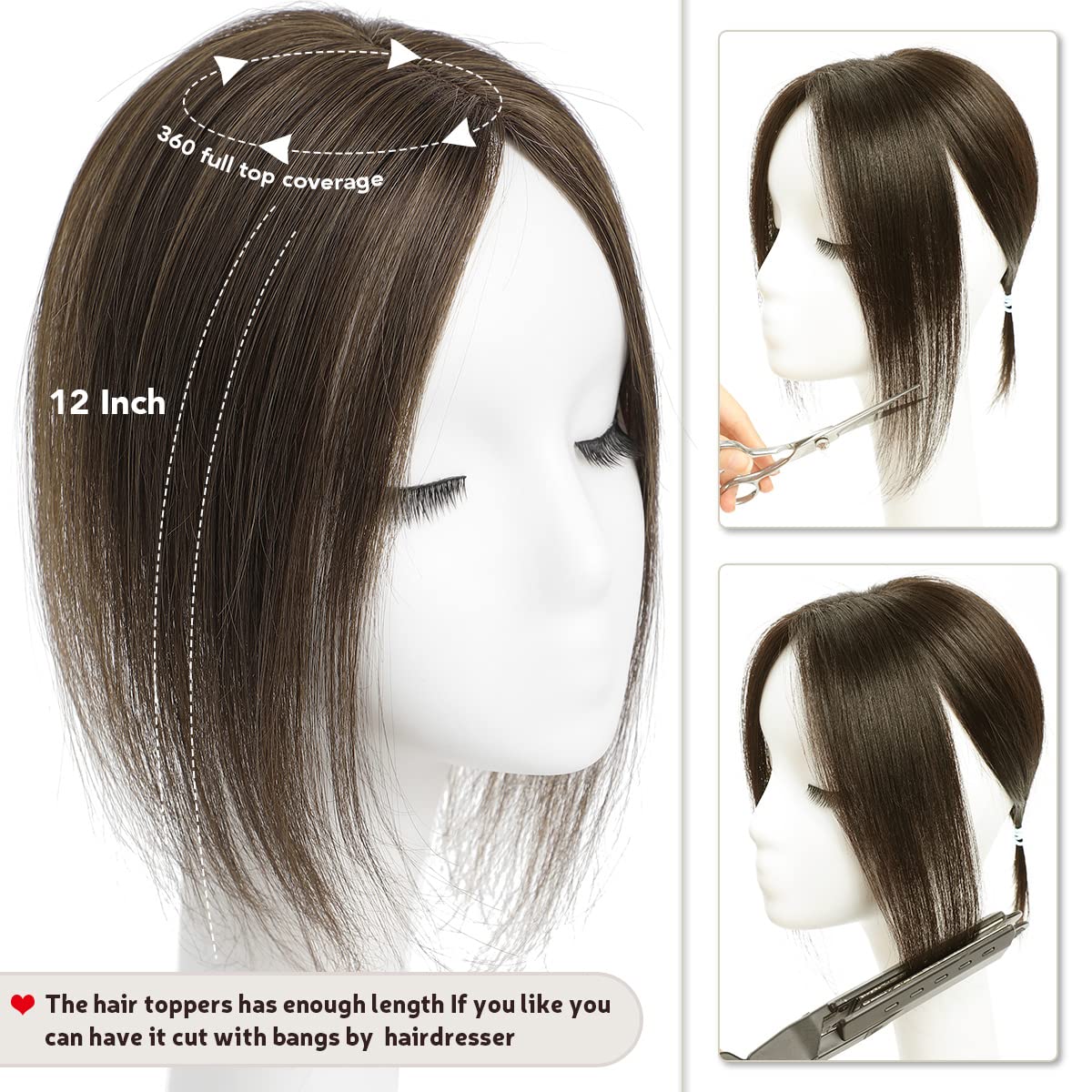 Aimeolyn Hair Toppers for Women Real Human Hair,Hair Toppers for Women No Bangs Top Hair Extensions Hair Pieces for Thinning Hair Wiglets Upgrade Lace Base Premium Remy Hair Toppers 12inch