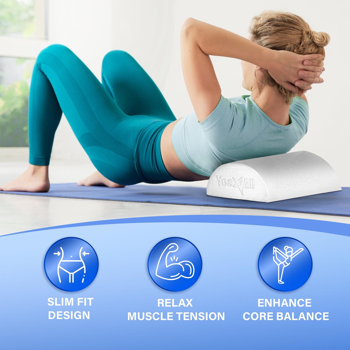 Yes4All Half Foam Rollers for Physical Therapy, Soft Density Round PE Foam Roll for Back Massage, Yoga Exercise - 12 inches