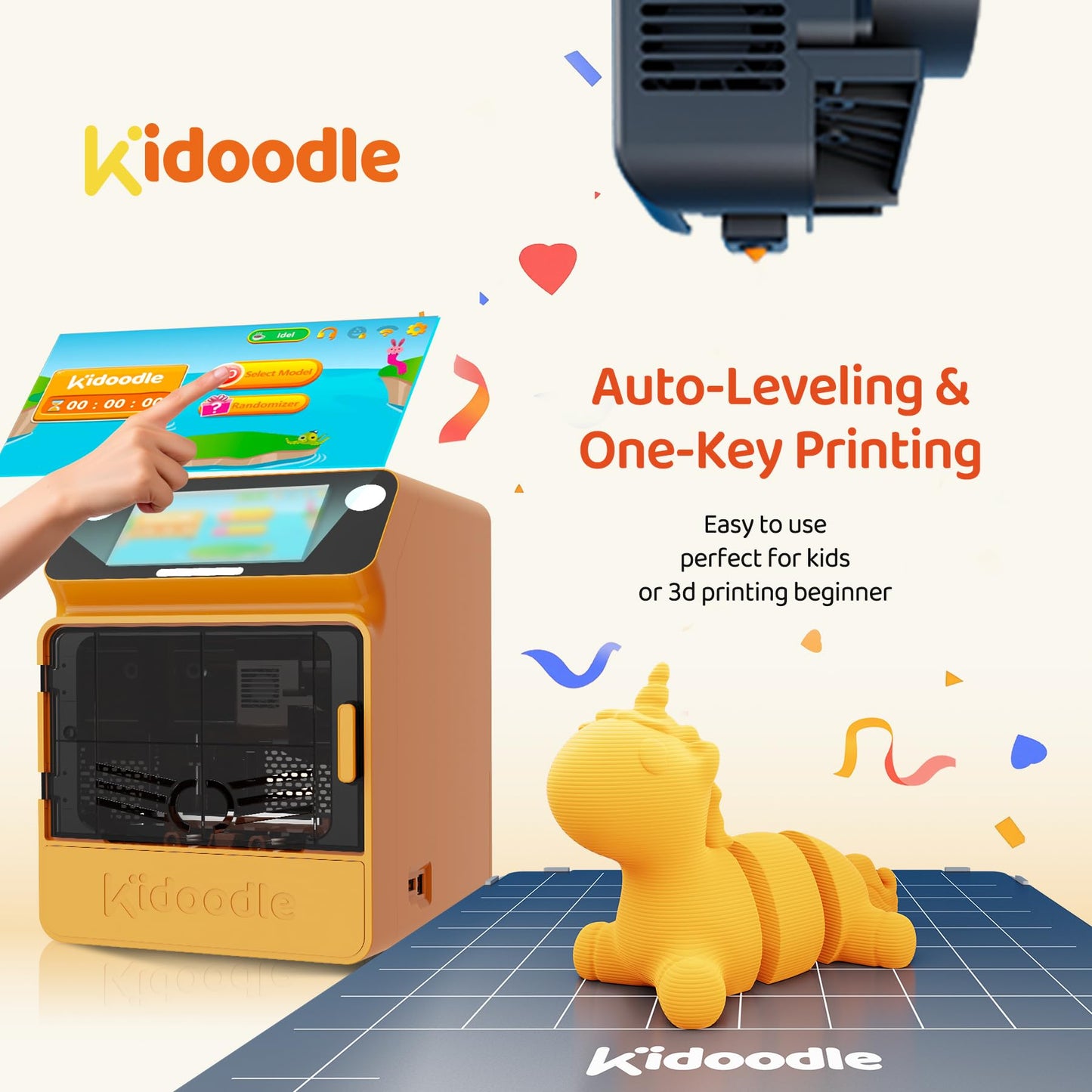 Kidoodle Mini 3D Printer for Kids & Beginners, 600mm/s High Speed Printing, Auto-Leveling/Child-Safe Design/5" Touch Screen, Pre-Assembled with Wi-Fi/App Control, Easy Setup for Home/School