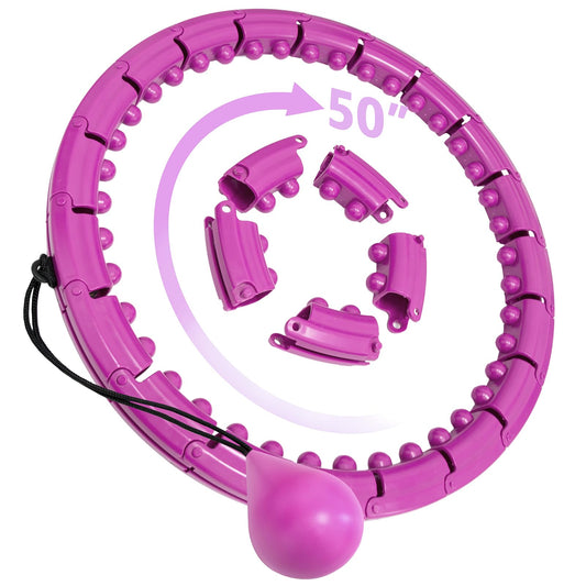 Brebon Weighted Hoola Infinity Exercise Fit Hoops Plus Size, 2 in 1 Weight Loss 24 Detachable Knots Hoops Adjustable Auto-Spinning Ball Abdomen Fitness Equipment for Adult, Purple