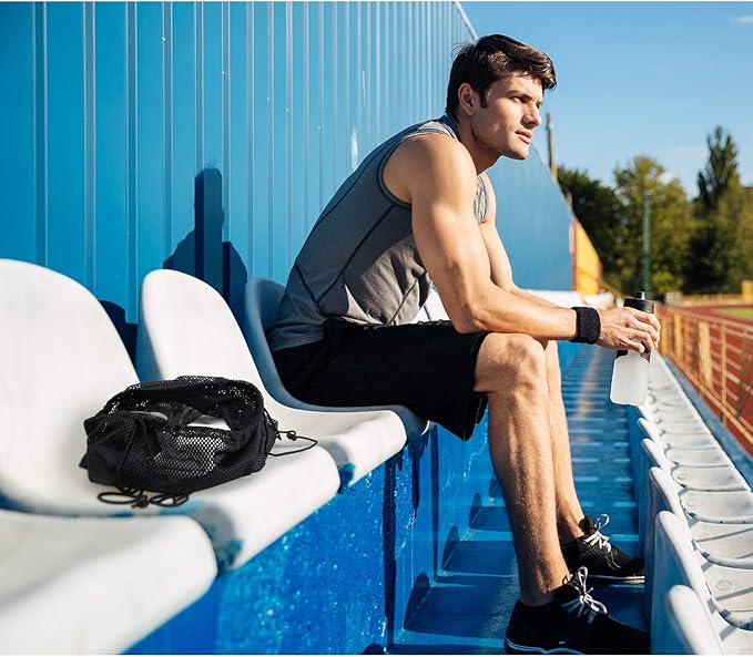 Frienda Mesh Drawstring Backpack Bag Multifunction Mesh Bag for Swimming, Gym, Clothes (Black) One piece