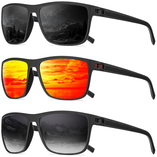 QALLY Men's Polarized Retro Sports Sunglasses with UV400 Protection, Black/Red/Grey Gradient