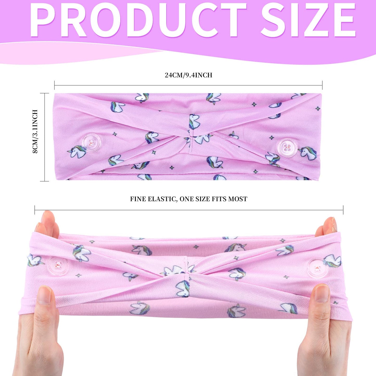 8 Pieces Nursing Headbands with Buttons for Nurses Doctors Women Face Covering Ear Protection Holder Non Slip Elastic Hair Bands Wide Head Wraps for Spa Yoga Sports Workout (Classic Patterns)