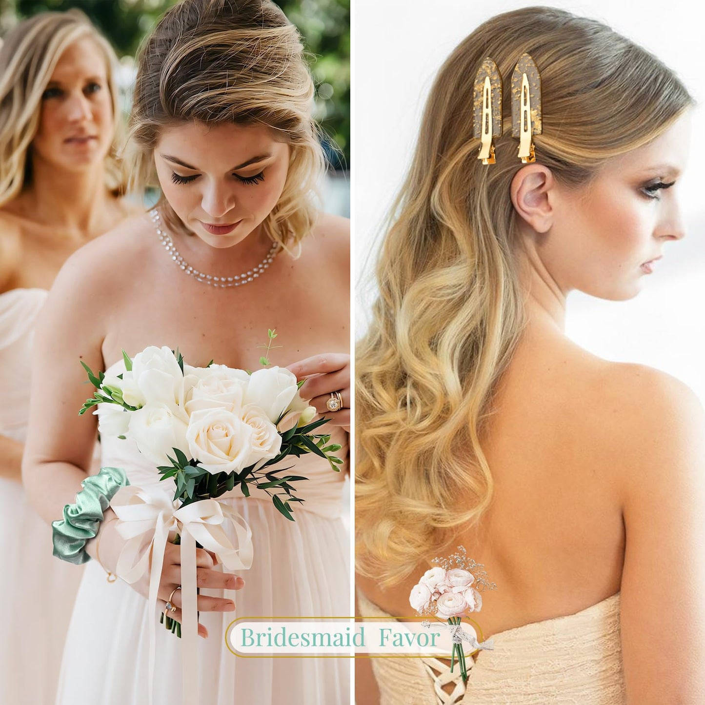 Aileam 12 PCS Hair Accessories Bridesmaid Proposal Gifts, Including Gold Glitter Bridesmaid Hair Clips and Silk Satin Soft Bridesmaid Hair Scrunchies, Women's Wedding Favor