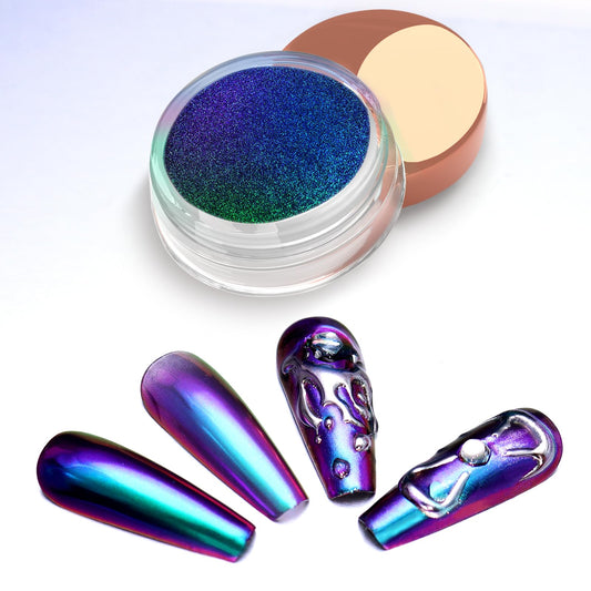 Allstarry Chameleon Chrome Nail Powder, Color-Shift Nail Powder Pigment Glitter Dust Magic Chameleon Mirror Effect Aurora Chrome Effect for Gel Polish Nail Art Decoration-Twilight Night
