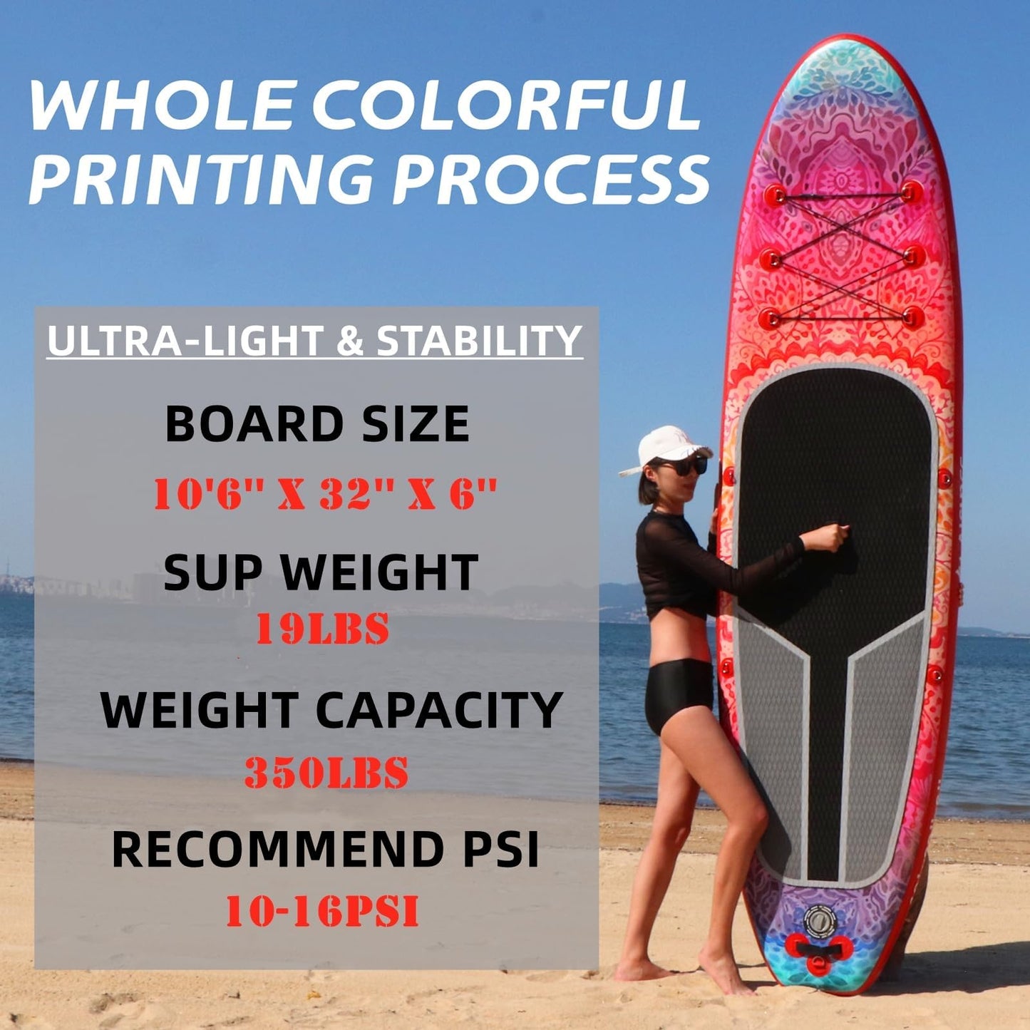 AISUNSS SUP Board 10.6Ft All Around Board Premium iSUP, Yoga Board with SUP Accessories Include Non-Slip mat, Waterproof Phone Bag, Double Action Pump, Adjustable Aluminum Paddle (Red Meditation)