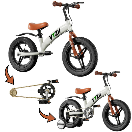 VTZII Balance Bike 2 in 1 with Pedals Brake Training Wheels Kickstand Pneumatic tyre,for Kids 2-7 Years Old,Kids Bike 12 14 16 inch (16 inch, White)