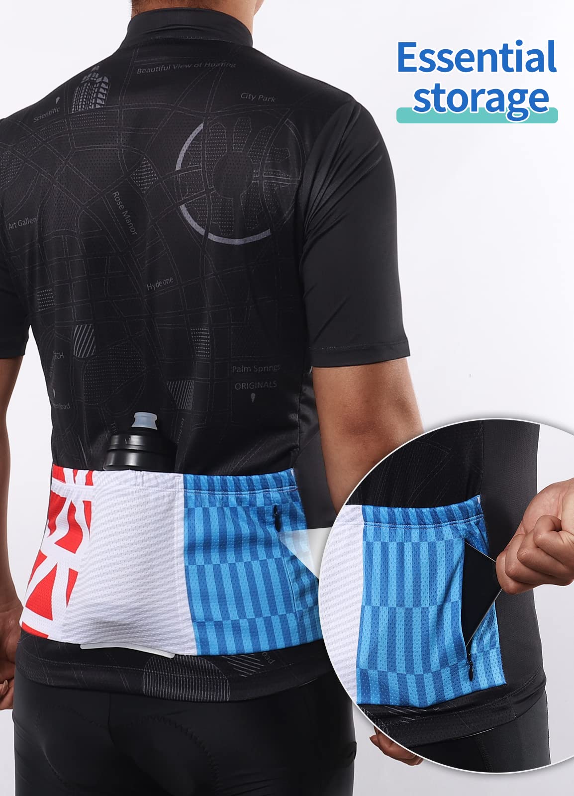 BERGRISAR Cycling Jersey Mens Bike Shirts Short Sleeve Bicycle Biking Clothes with Pockets Reflective Black Size X-Large