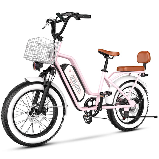Electric Bike for Adults, 20"x 4" Fat Tire 35MPH Ebike, 1450W Peak Mountain Commute Bike with 48V 20AH Removable 960WH Battery, 80 Miles Max Range Mechanical Disc Brake 2 Seater Electric Bicycle Pink