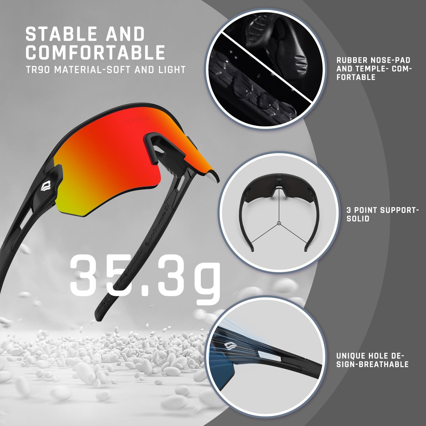 Sunglasses for Men Women Bike Cycling Fishing Running Driving Mountaineering Sports Sunglasses UV Protecting Non-Polarized Z87 TR02EV (Black Black&Black Red REVO)