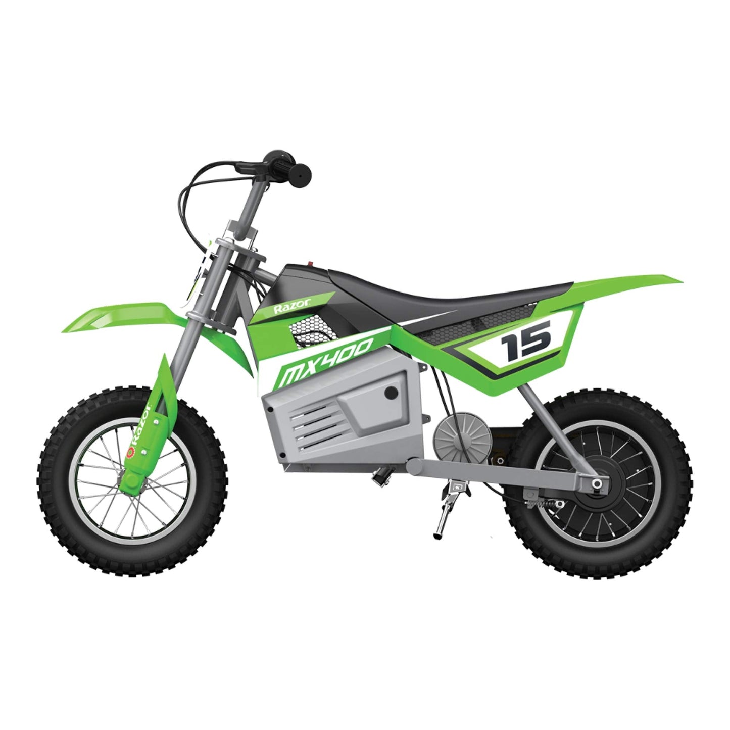 Razor MX400 Dirt Rocket 24V Electric Toy Motocross Dirt Bike with Hand-Operated Brakes and Retractable Kickstand, Green (2 Pack)