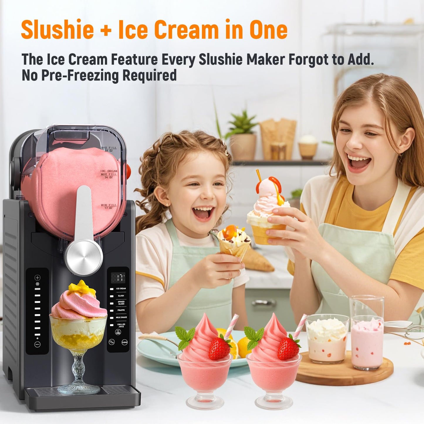 Slushie Machine for Home - No Ice Needed Slushy Maker, Fast 5-Min Freeze, Auto-Clean, 6 Preset Modes | Frozen Margaritas, Cocktails, Smoothies, Frappés, Ice Cream