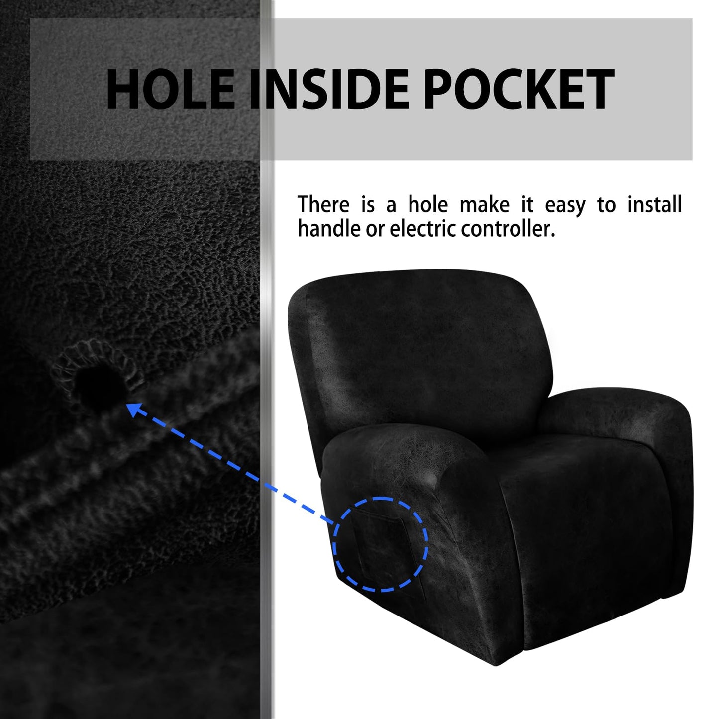 ANARACHON Leather Like Recliner Chair Covers Heavy Duty, 4 Pieces Lazy Boy Recliner Cover for Recliner Chair, Leather Cover for Recliner slipcovers Washable for Pets (Black)
