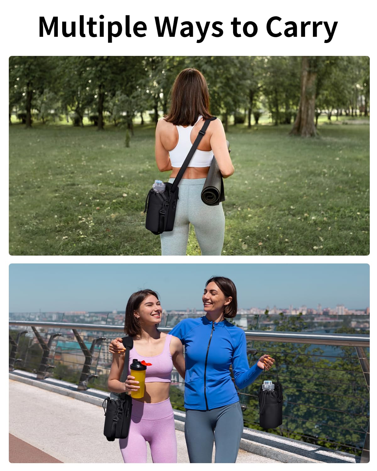 Wandering Nature Water Bottle Holder with Strap 32oz Insulated Water Bottle Carrier Sling Bag with Phone Pocket Water Bottle Pouch for Hiking Walking (Patent Pending)