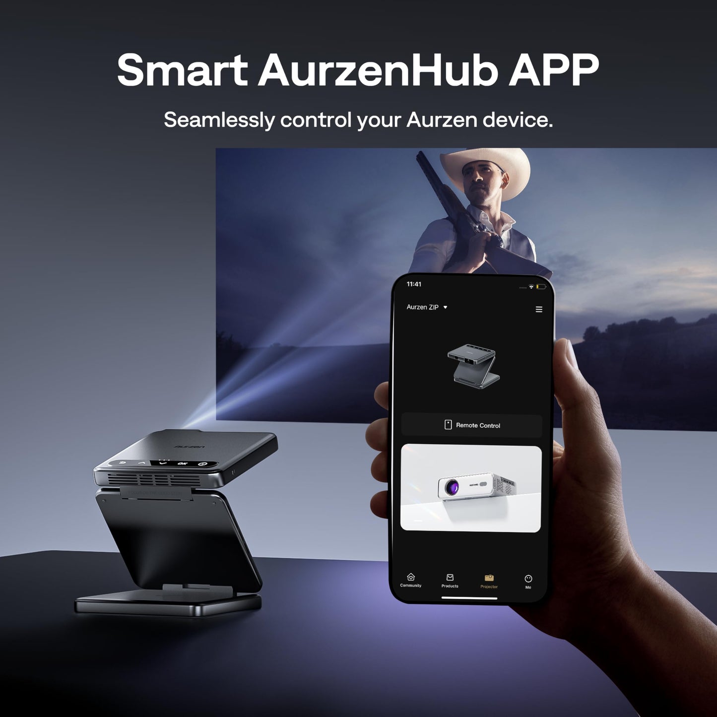 Aurzen ZIP Tri-Fold DLP Truly Mini Projector, Pocket Size, Zero-Lag Focus, One-Click Screen Mirroring, Full-Screen Mode, Type-C Fast Charging, 5,000mAh Battery, Indoor Outdoor Portable Projector, Grey