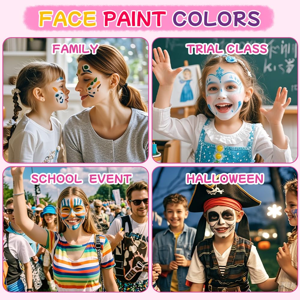Anka Bella Face Painting Kit Professional12x10gm Water Based Non Toxic Face Paint with Stencils &14 Professional Brushes,for Birthday Halloween Makeup Party ,Rainbow Body Paint Festivals kisd&Adults