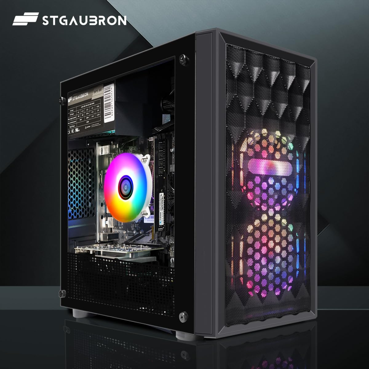 STGAubron Gaming PC Computer Desktop, Radeon RX 560 4G, Intel Core I7 8th up to 4.1GHz, 16G DDR4, 512G SSD, WiFi 6 & BT 5.2, RGB Fan x2, Windows 11 Home